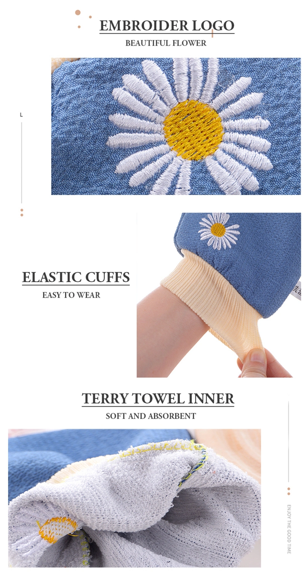 Facrory Hot Selling Mitt Gloves Embroidery Logo Exfoliating Mitt Gloves Body Showe Mitt