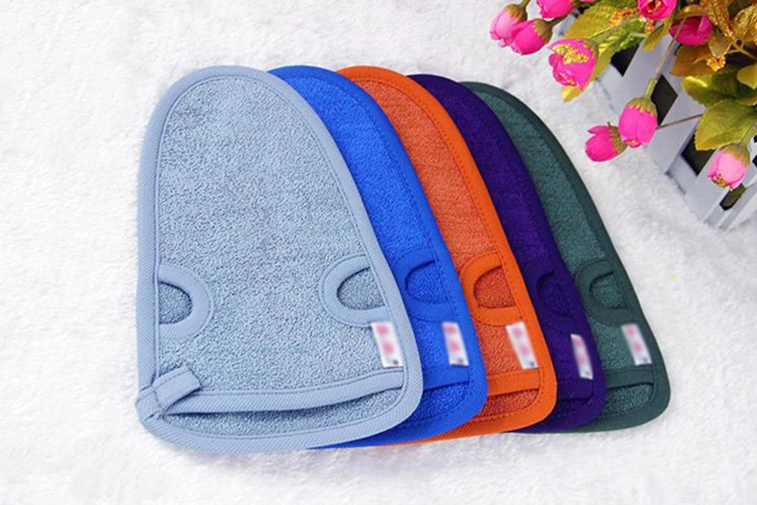 Bamboo Exfoliating Bath Gloves Mitt for Body Brushing Embroidery Logo Cleaning Mitt
