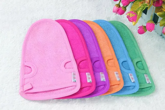 Bamboo Fiber Exfoliating Bath Gloves Mitt Custom Logo Bath Mitt for Body Brushing 