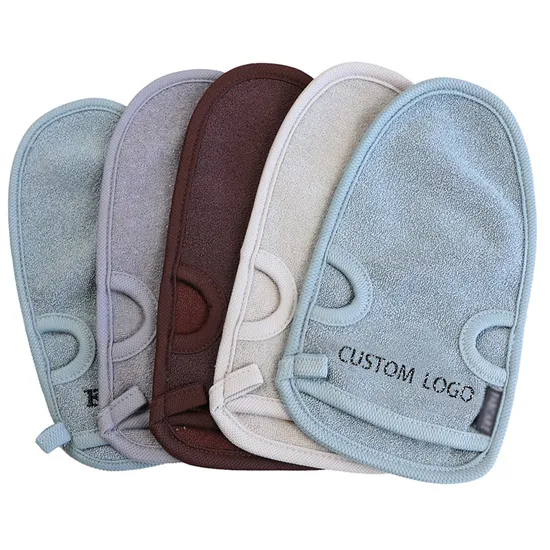 Body Exfoliating Cleaning Mitt Customized Logo Natural Bamboo Mitt for Bath 